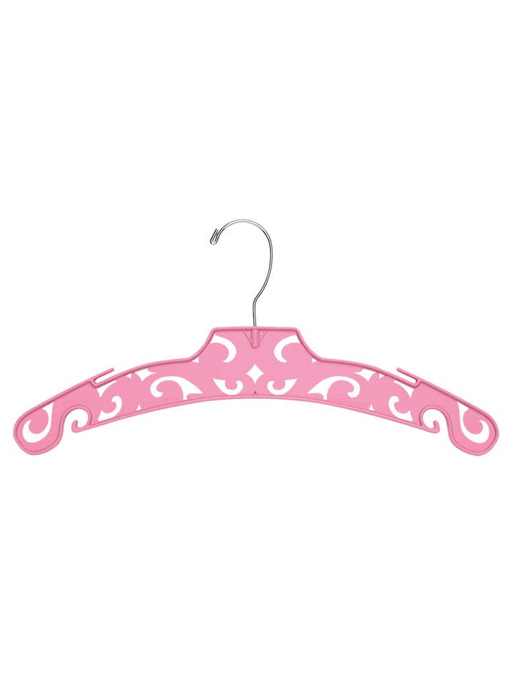 15" Boutique Pink Carved Plastic Dress Hangers - Case of 50 for wholesale by Store Supply Warehouse