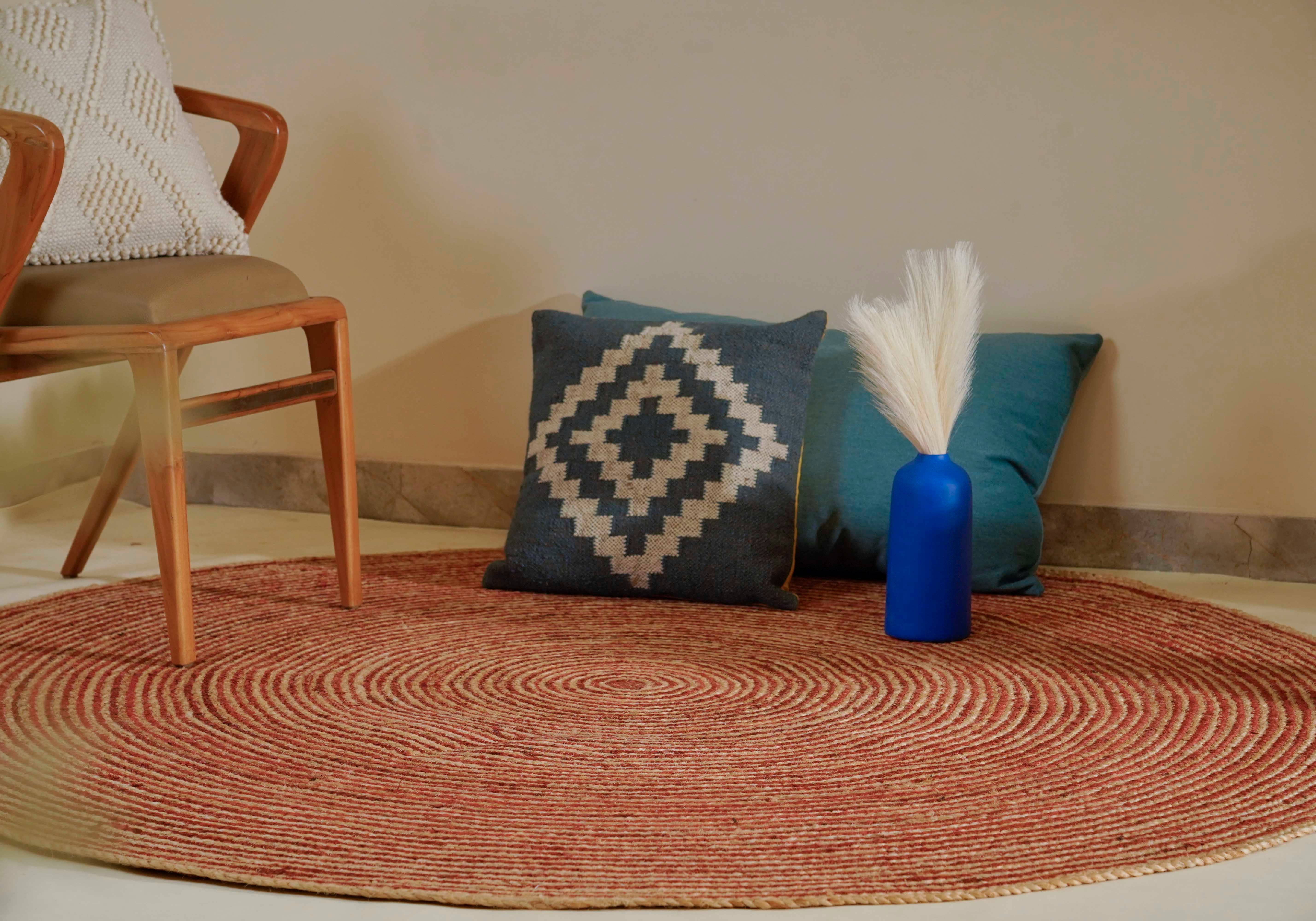 Chouhan Rugs - Wholesale Area Rug - Beige With Red Mix Round Jute Rug Boho Decor Rug Living Room2