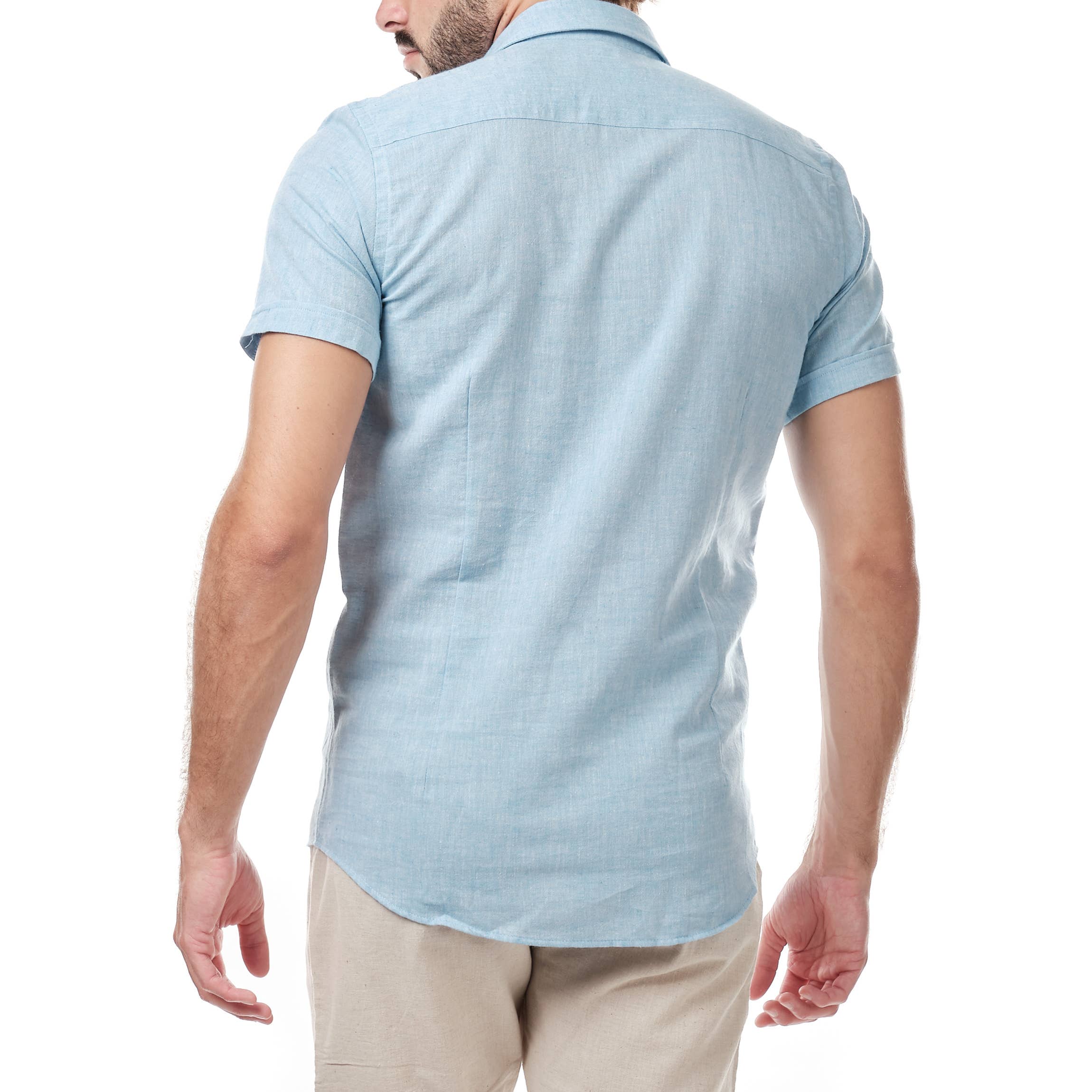 HEMATOMA Camisa masculina lisa de mangas curtas ZARAEL-BLUE (P-XXG) para venda a revendedores na Faire2