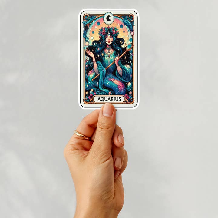 Aquarius Zodiac Sign Tarot Card Decal Sticker for wholesale by Happy Mail Wholesale