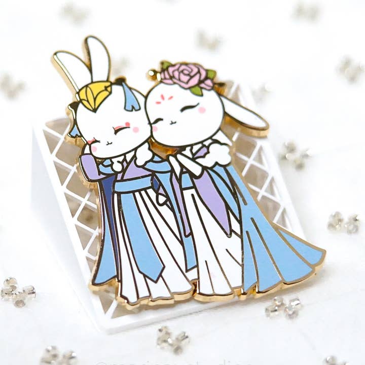 Garden Date Bunnies Enamel Pin for wholesale by YunYue Co.