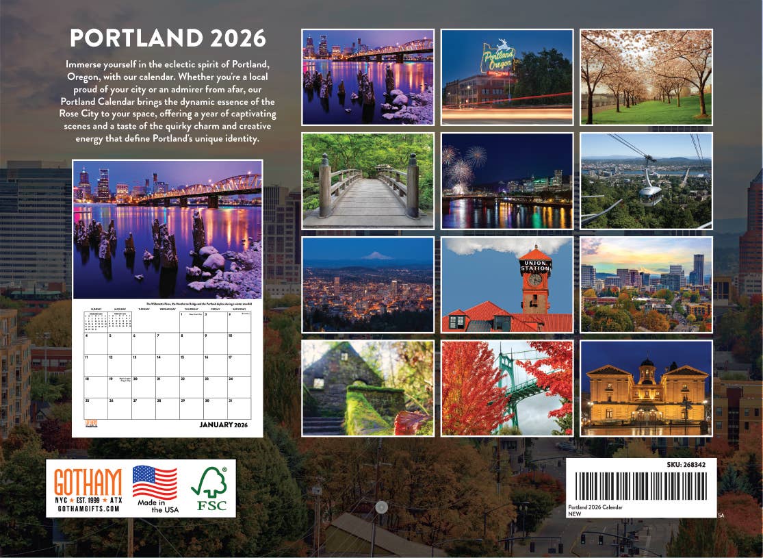 Multi Color Portland Oregon Calendar 2026 for Locals for wholesale on Faire1