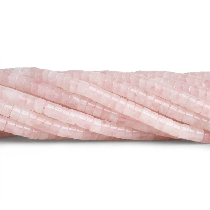 4mm Rose Quartz Plain Heishis 12 inch 110 Beads for wholesale by The Bead Traders