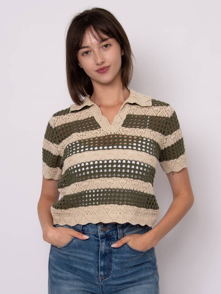 PULL OVER À COL JOHNNY À MANCHES COURTES DELLA - 57S201S pour la vente par RD Style