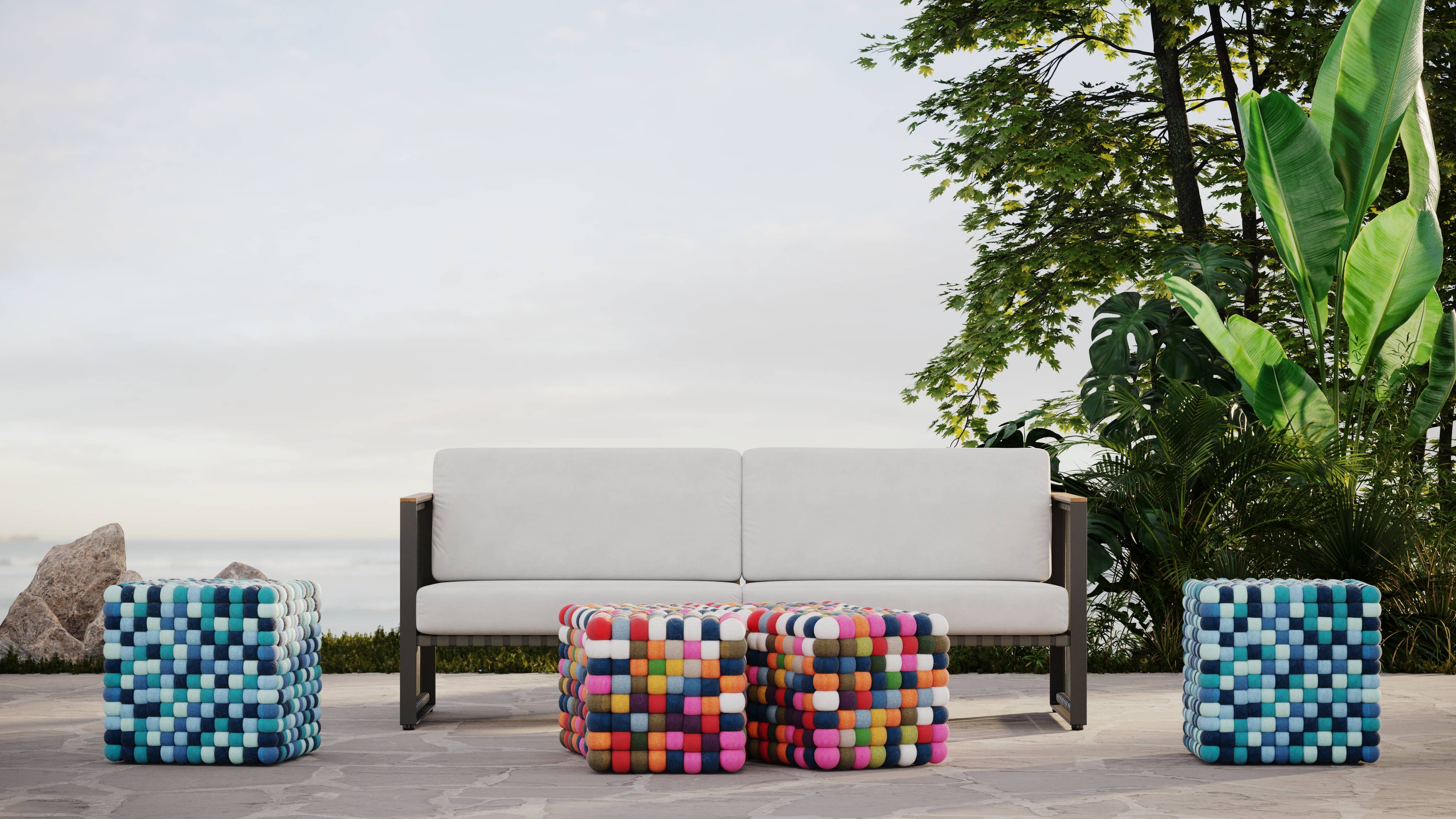 Reefelt - Venta al por mayor Puf - Puf otomano con forma de bola de fieltro multicolor1