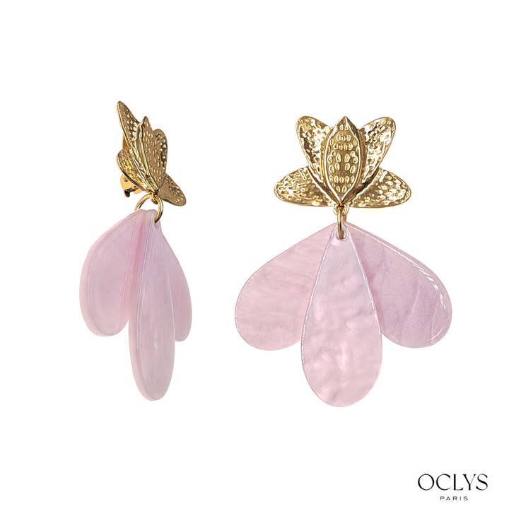 Oclys - Wholesale Clip-On Earrings - Flower clip-on earrings in gold stainless steel resin3