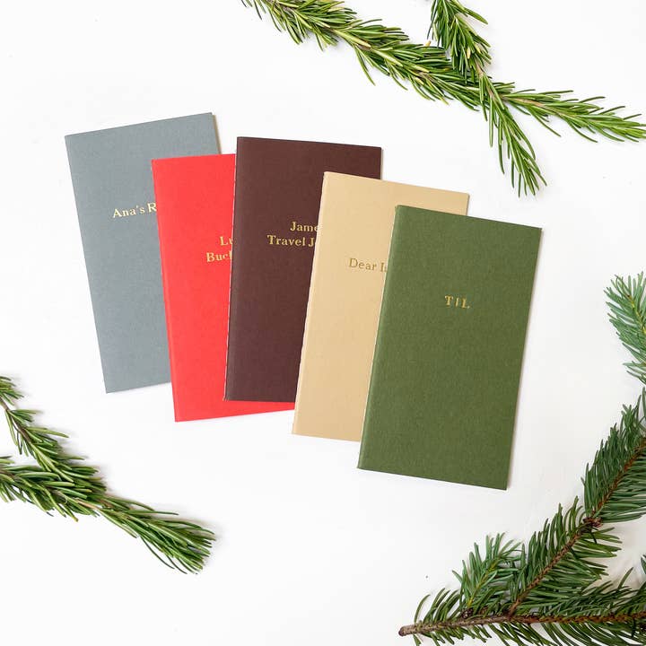 Custom Text Pocket Saddle Stitch Notebook | Earth Tones for wholesale by Studio Portmanteau