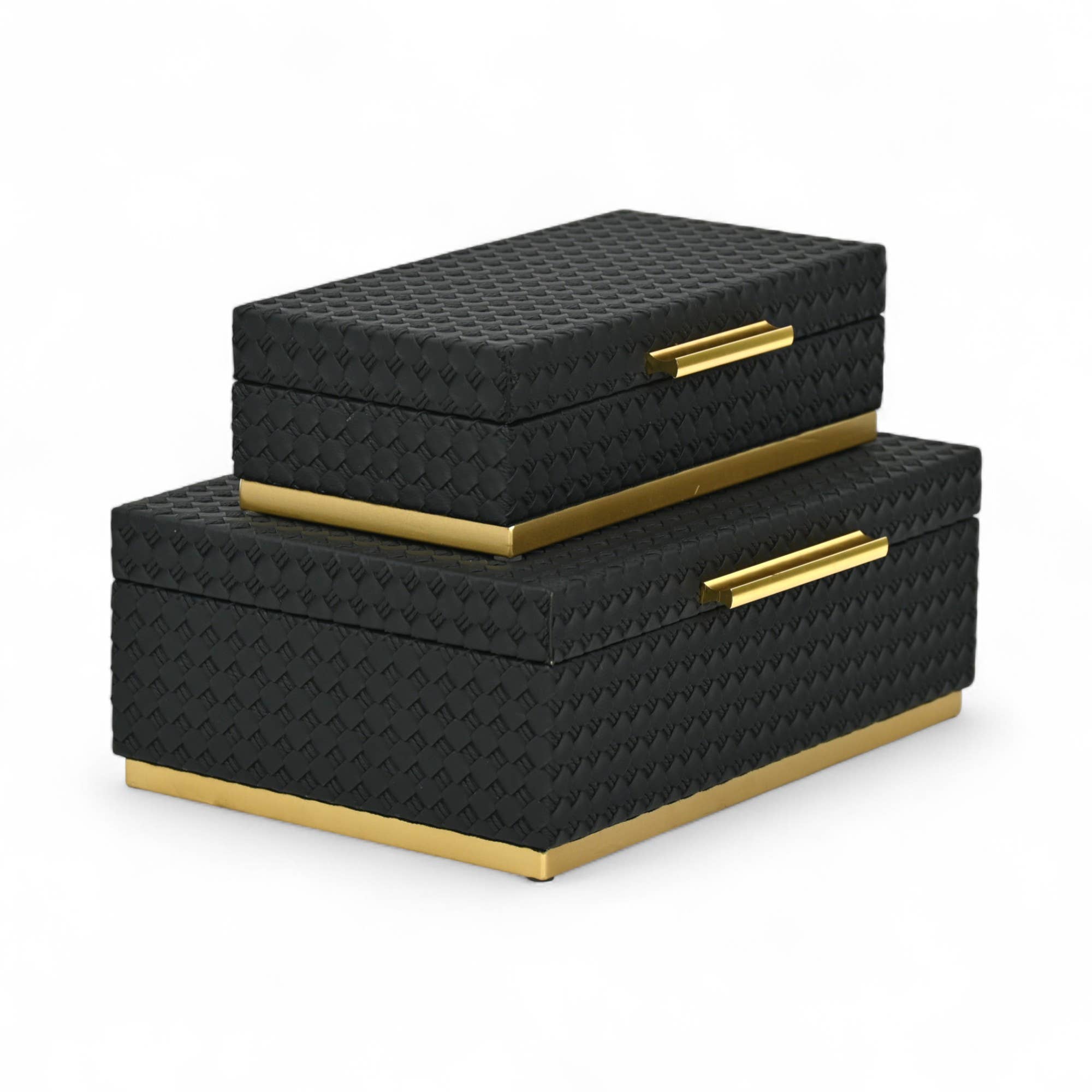 Cheungs Home Decor - Wholesale Decorative Box - Double Weave Pattern Rectangle Box Set with Gold Hardware0