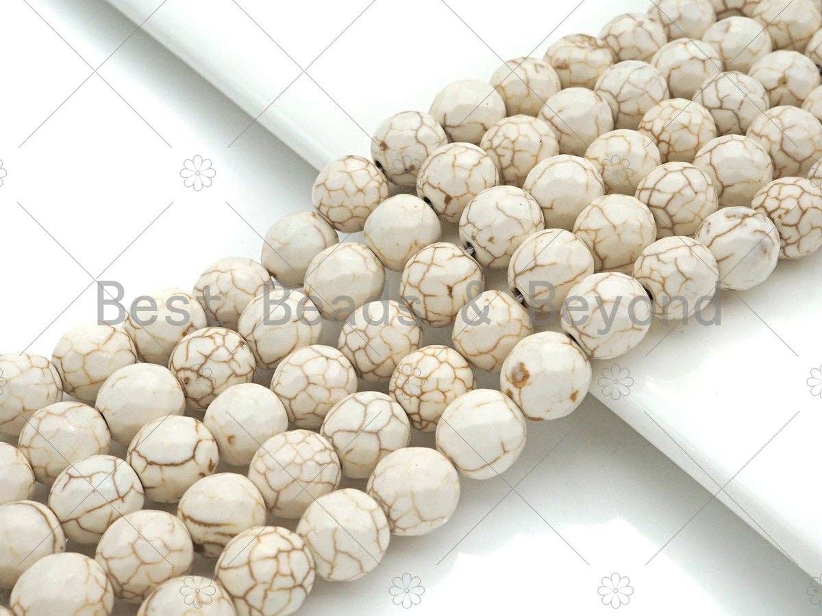 BestBeads&Beyond - Wholesale Beads - Faceted White Turquoise Beads, 6mm/8mm/10mm/12mm Faceted Turquoise Dyed Howlite Beads,  15.5" Full Strand, sku#UA1810