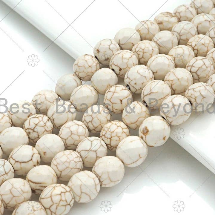 BestBeads&Beyond - Vente Perle - Perles à facettes turquoises blanches, 6 mm/8 mm/10 mm/12 mm, perles d'howlite teintées turquoise facettées, 15.5" plein brin, sku #UA181
