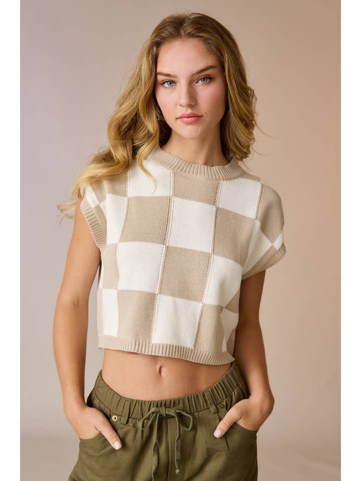 Papermoon - Wholesale Knit Top - Women's - PT18159 - Hannah Loose Fit Checker Knit Top