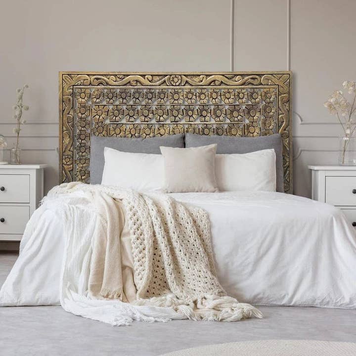 Hand Carved headboard with Mandala/Balinese designs Cendana Headboard for wholesale by Crafted Fashions