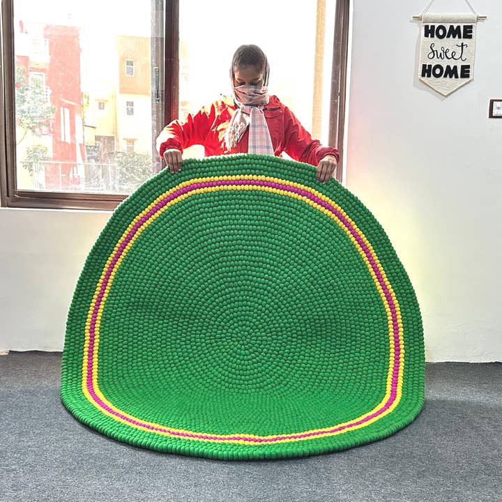 Handmade Green Wool Felt Rug – Modern Home Decor for wholesale by Woollyfelt