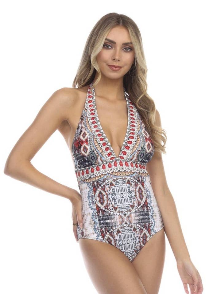 La Moda Clothing – wholesale One-piece swimsuit – Women’s – Boho Blissful Bohemian Plunge One-Piece Swimsuit