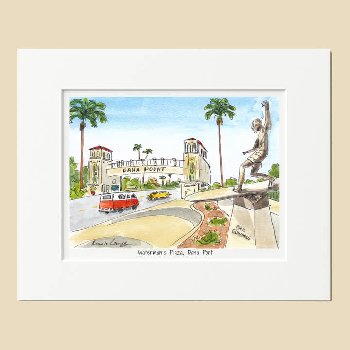 Dana Point Waterman's Plaza Matted Print, California Coast for wholesale by Maria Langgle