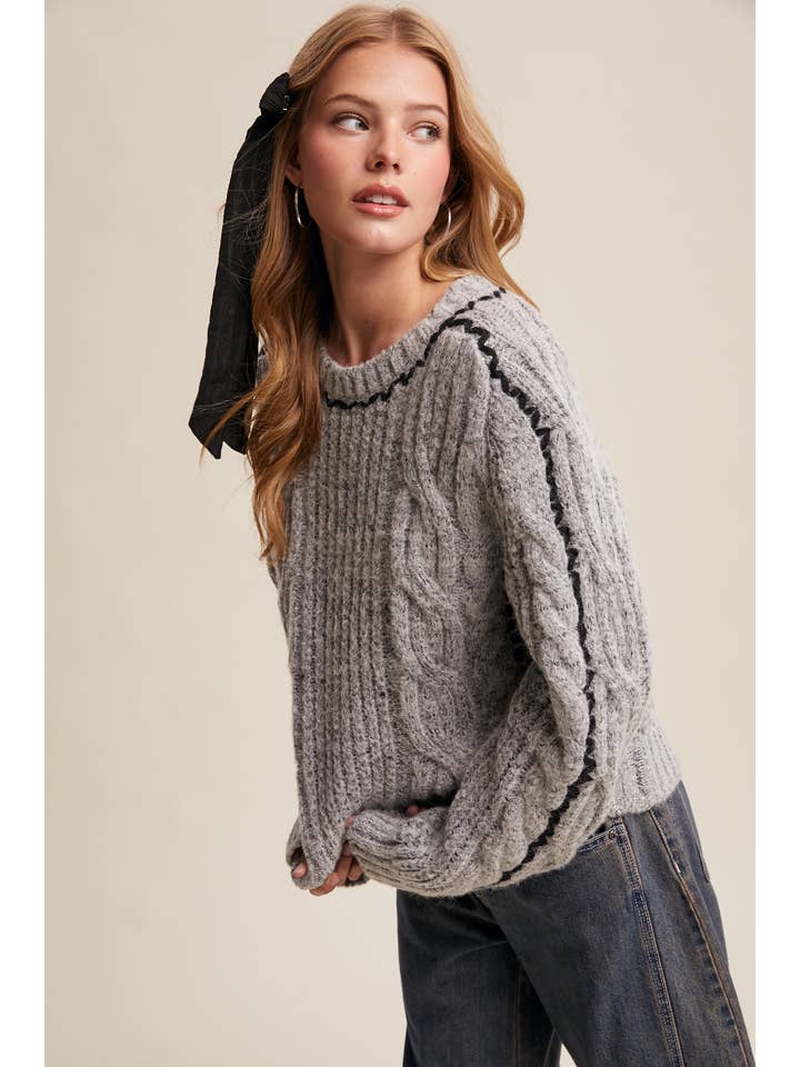 Listicle - Wholesale Knit Sweater - Women's - Contrast Stitch Cable Knit Sweater LSW1013 5