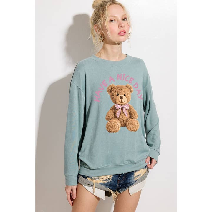Phil Love - Wholesale Graphic Sweatshirt - Women's - Teddy bear Print Soft Sweatshirts Loose Fit Top