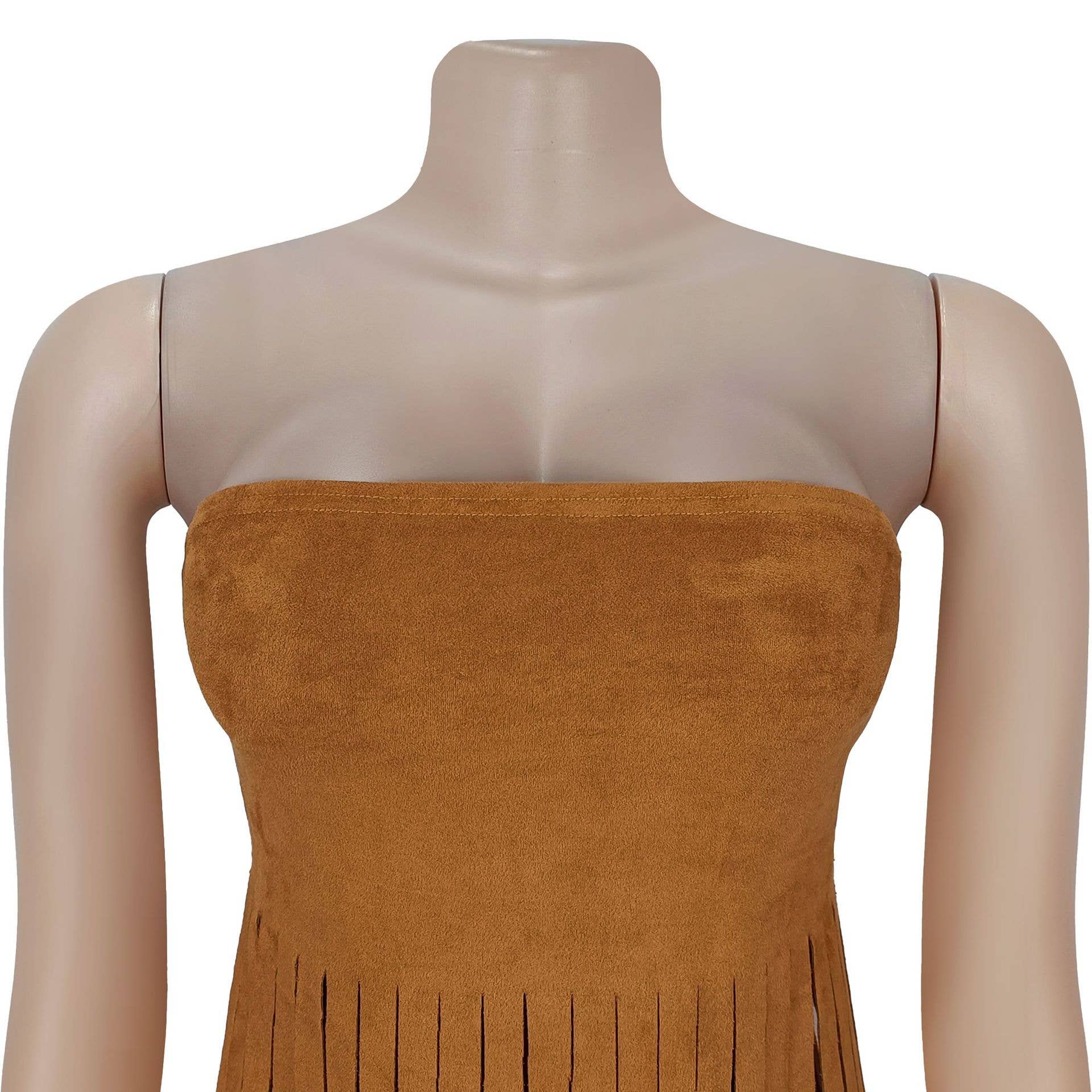 HIDDENBRAND - Wholesale Tank Top - Women's - Strapless bohemia sexy faux suede bandeau fringed maxi top14