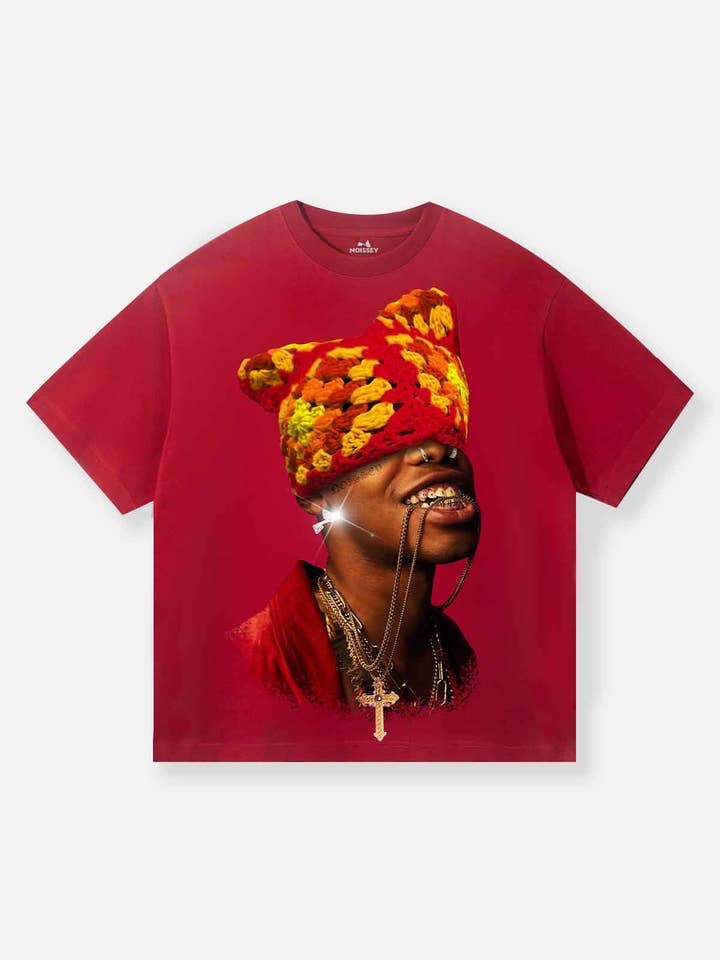 High-Quality Red Flame Crochet Hat Printed T-Shirt for wholesale by NOISSEY