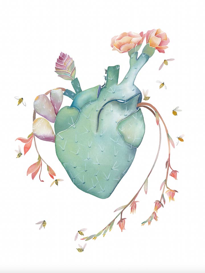 Impresión artística en acuarela de corazón espinoso para venta al por mayor de McKella Jo