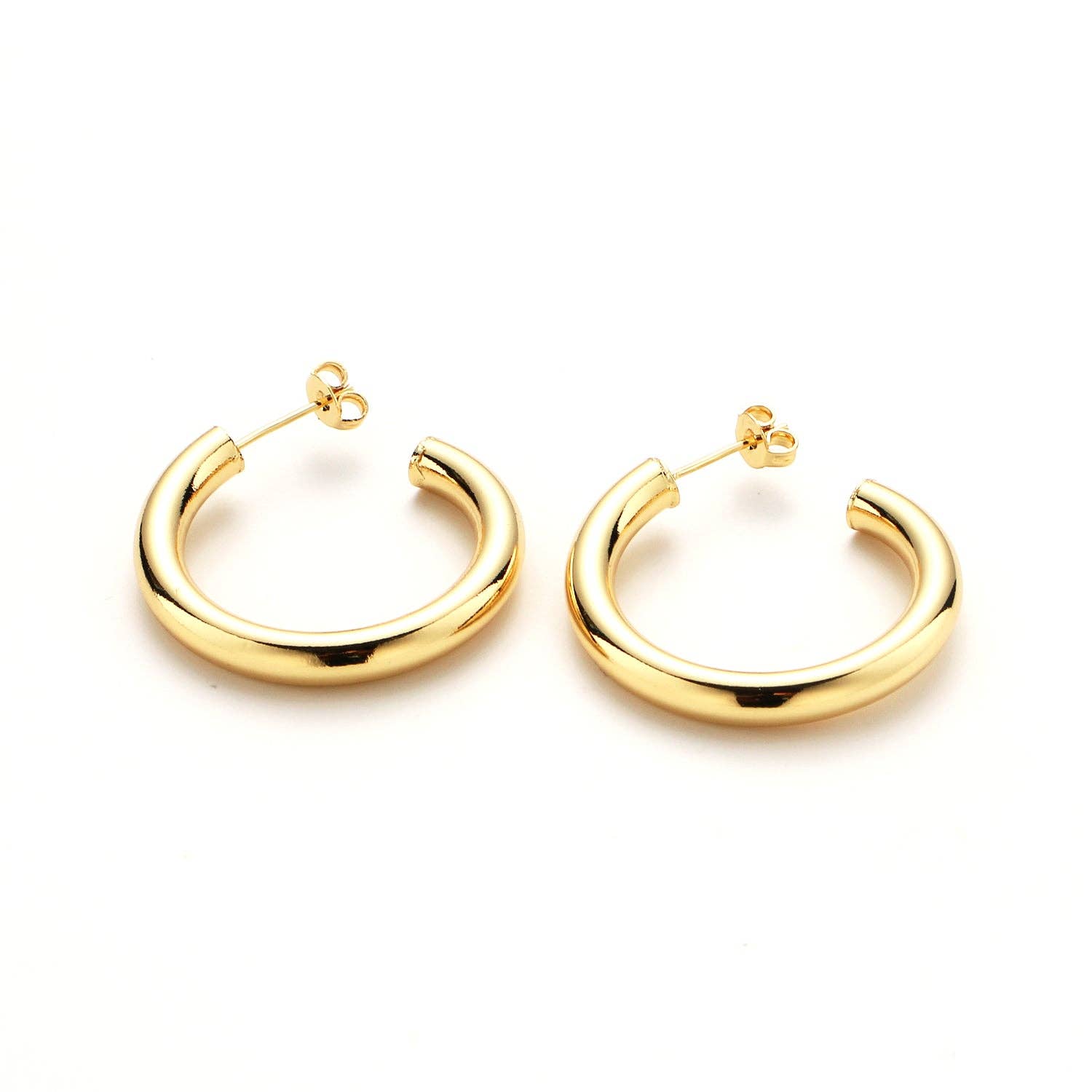 Simply Jewels - Wholesale Hoop Earrings - Gold 35mm, 45mm Minimalist C-Shaped Hoop Earrings0