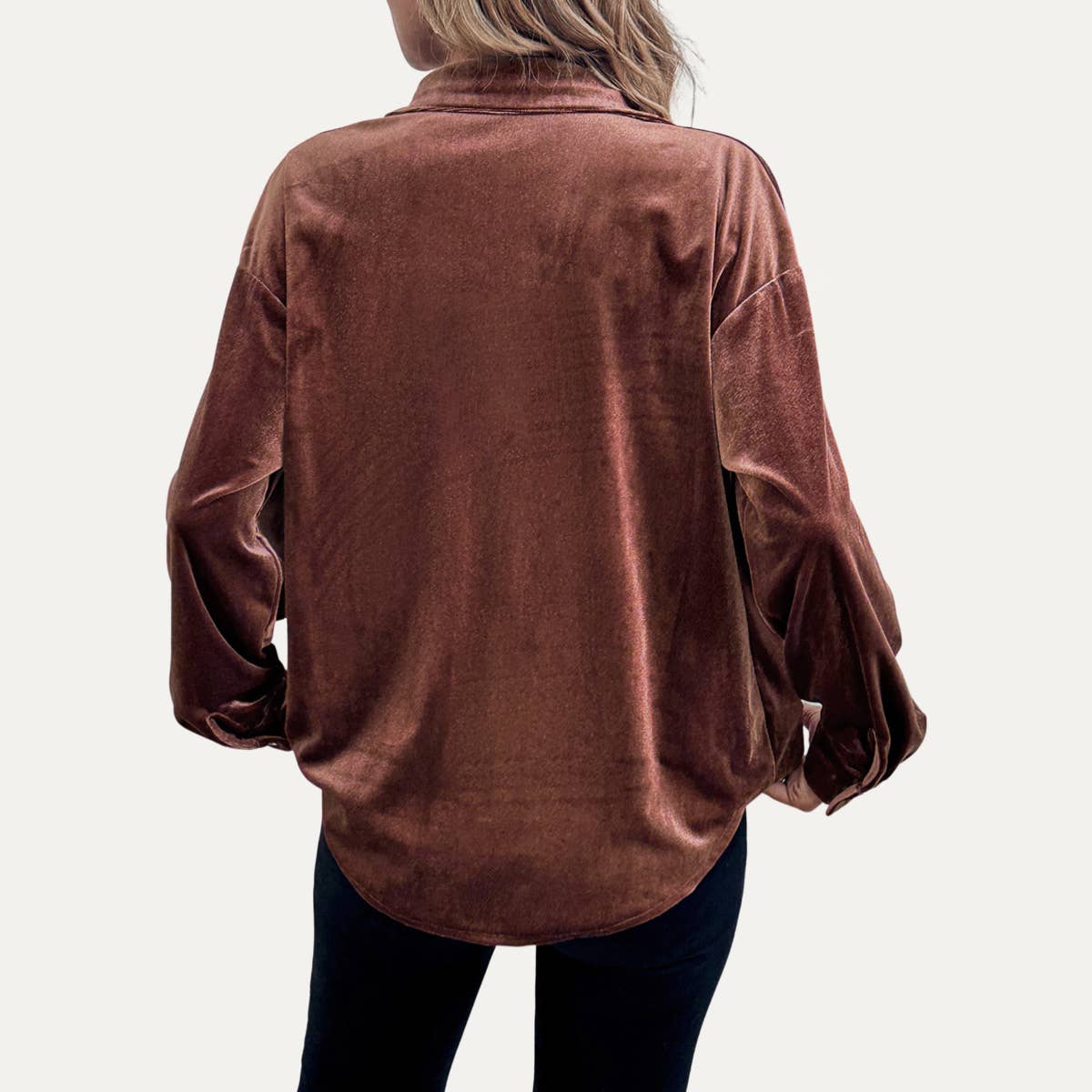 The Moment Collection - Wholesale Shirt - Women's - Classic Velvet Collared Long Sleeve Button-Up Shirt2