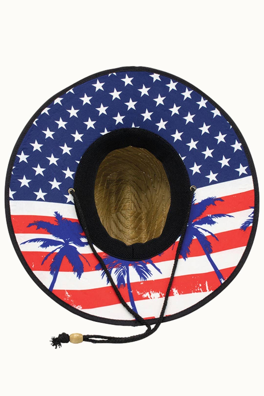 Olive & Pique - Wholesale Straw Hat - Unisex - Straw Lifeguard Hat with USA Flag & Chin Cord2