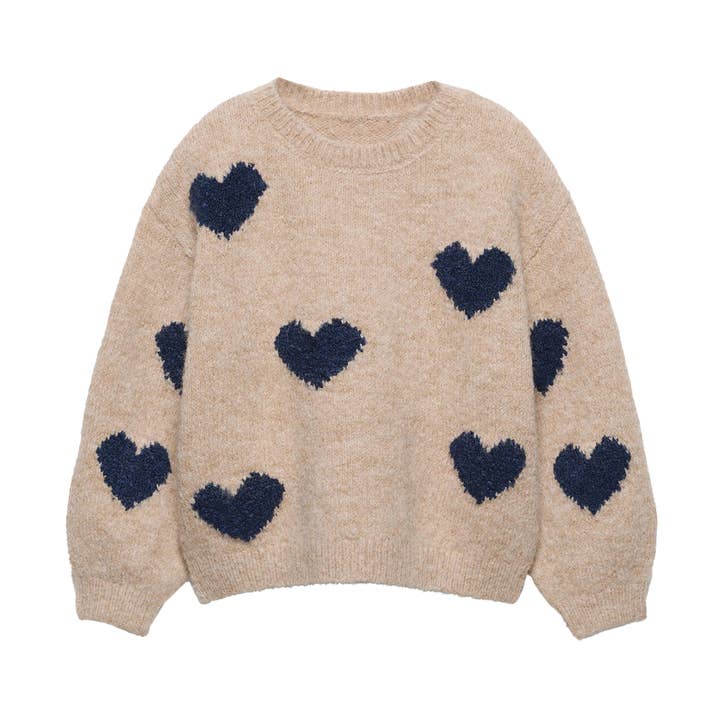 HEATHER OATMEAL GIRLS L/S CREW NECK SWEATER W HEARTS for wholesale on Faire0