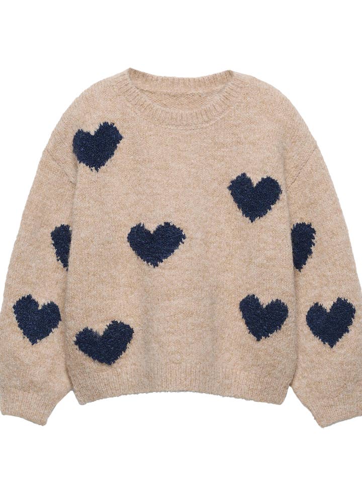 GIRLS L/S CREW NECK SWEATER W HEARTS for wholesale by Silver Jeans