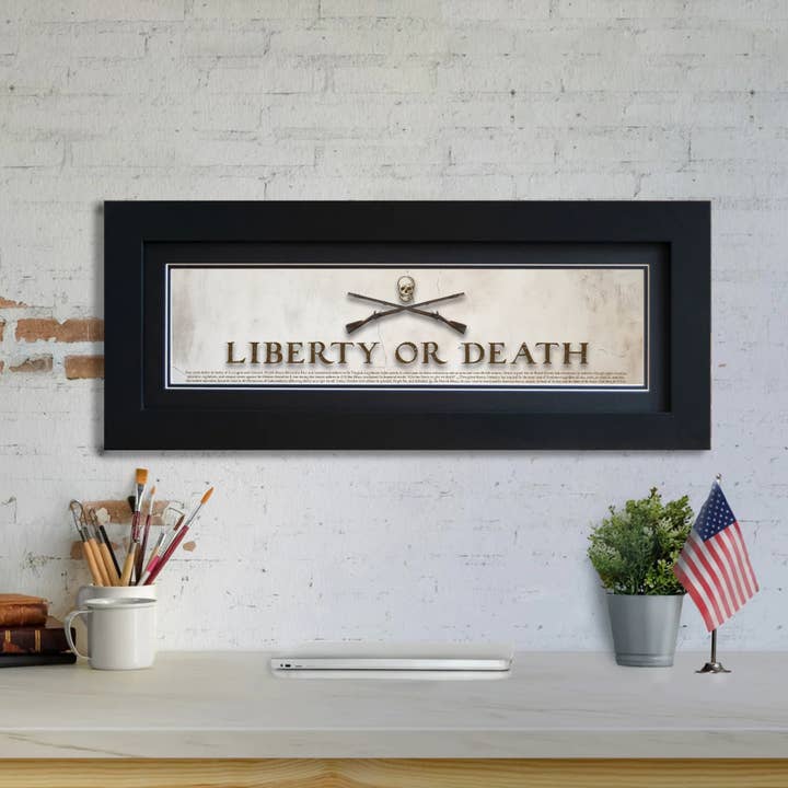 Liberté ou Mort - Encadré 2" Noir Double Passe-partout, Cadre Plat 6" x 24" pour la vente par History America