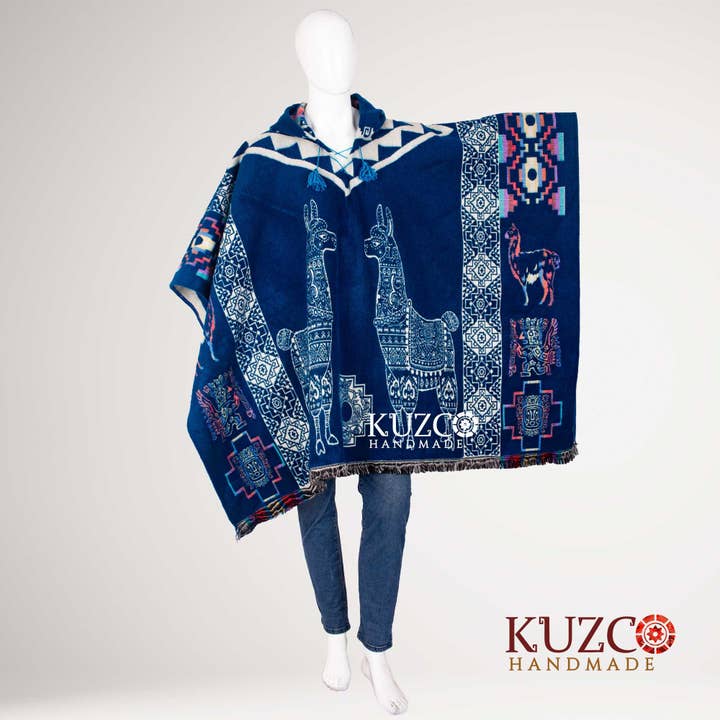 KuzcoHandmade - Wholesale Poncho - Men's - Alpaca Wool Poncho for Men with Native American Patterns