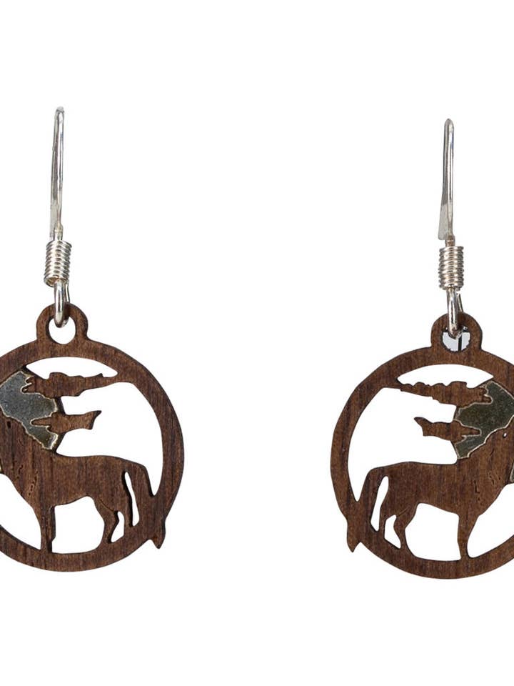 Wolf and Moon Twig Earring with Silver Foil Accent for wholesale by Woodcutts Inc.