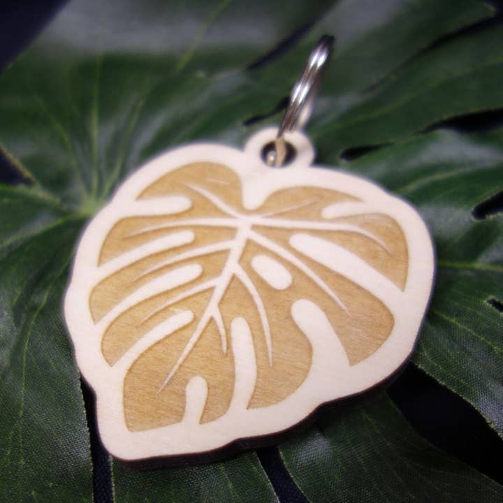 NEW ITEM: Monstera Wood Keychain for wholesale by Aloha Cuts