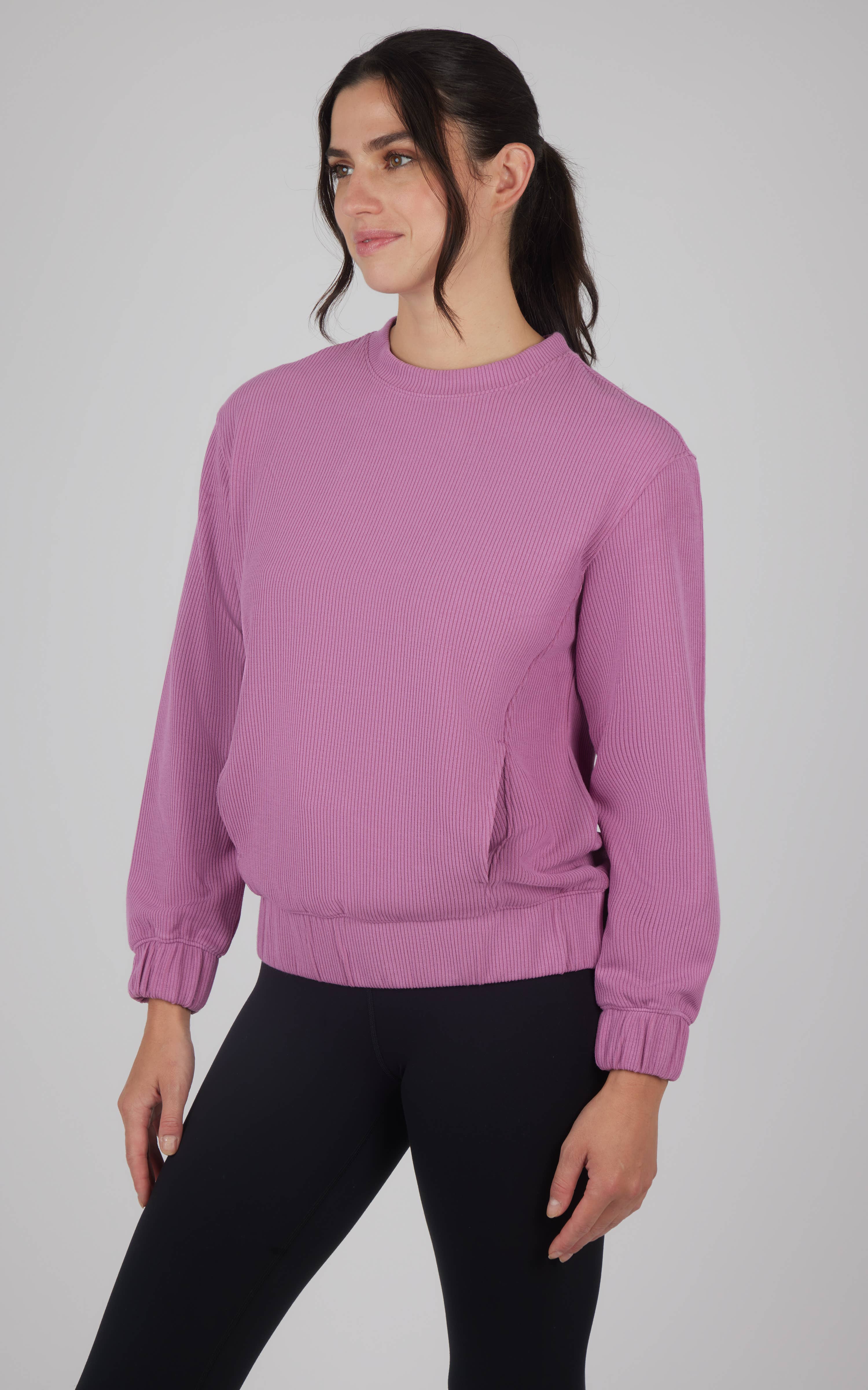 90 Degree by Reflex & Yogalicious - Wholesale Sweatshirt - Women's - Women's Scuba Rib Crew Neck Pullover with Pockets0