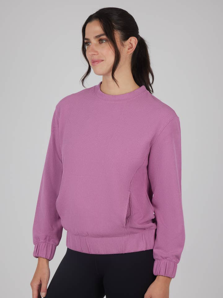 90 Degree by Reflex & Yogalicious - Wholesale Sweatshirt - Women's - Women's Scuba Rib Crew Neck Pullover with Pockets0