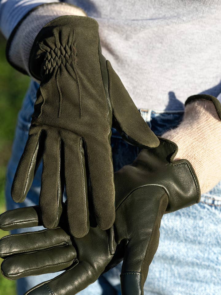 (L17S) Gloves: : Suede Back Shirred Touch Tech for wholesale by AMATO NEWYORK Carolina Amato