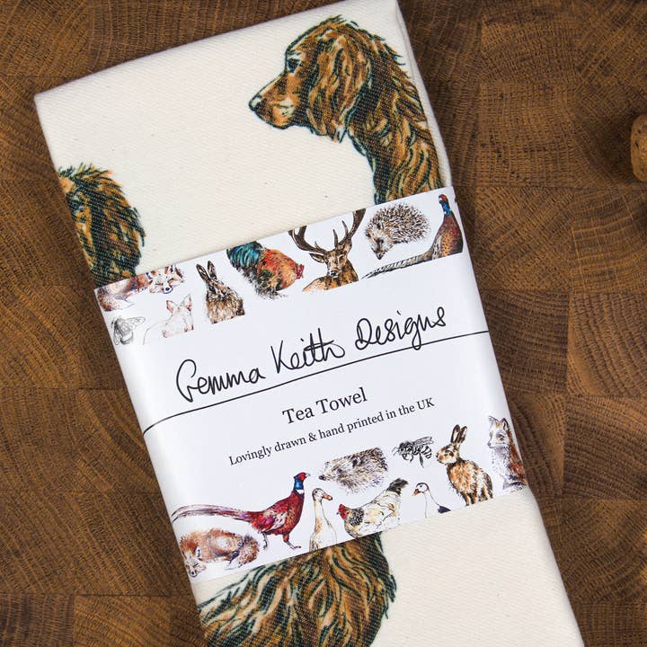 Cocker Spaniel Dog Hand Printed Tea Towel for wholesale by Gemma Keith Designs