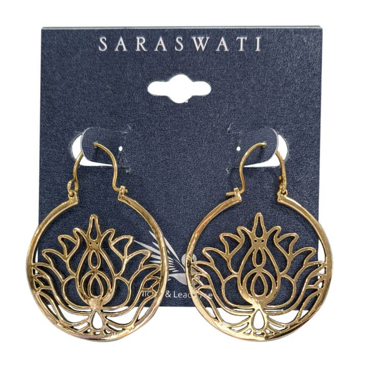 Lotus Brass Hoop Earrings for wholesale by Saraswati Imports