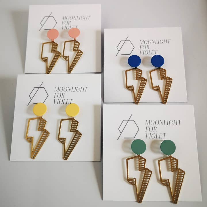 Lightning Bolt Earrings - 15 Colours Available for wholesale by Moonlight for Violet