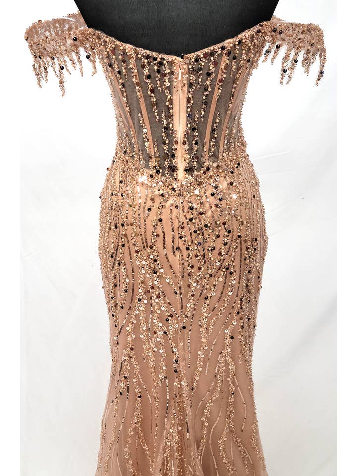 Chicas - Wholesale Gown - Women's - Off the Shoulder Sequin and Bead Long Dress C33135