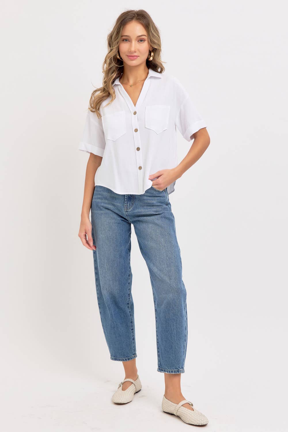 Sweet Lovely by Jen - Wholesale Button Down Shirt - Women's - LINEN BLEND BUTTON DWON CASUAL SHIRT25