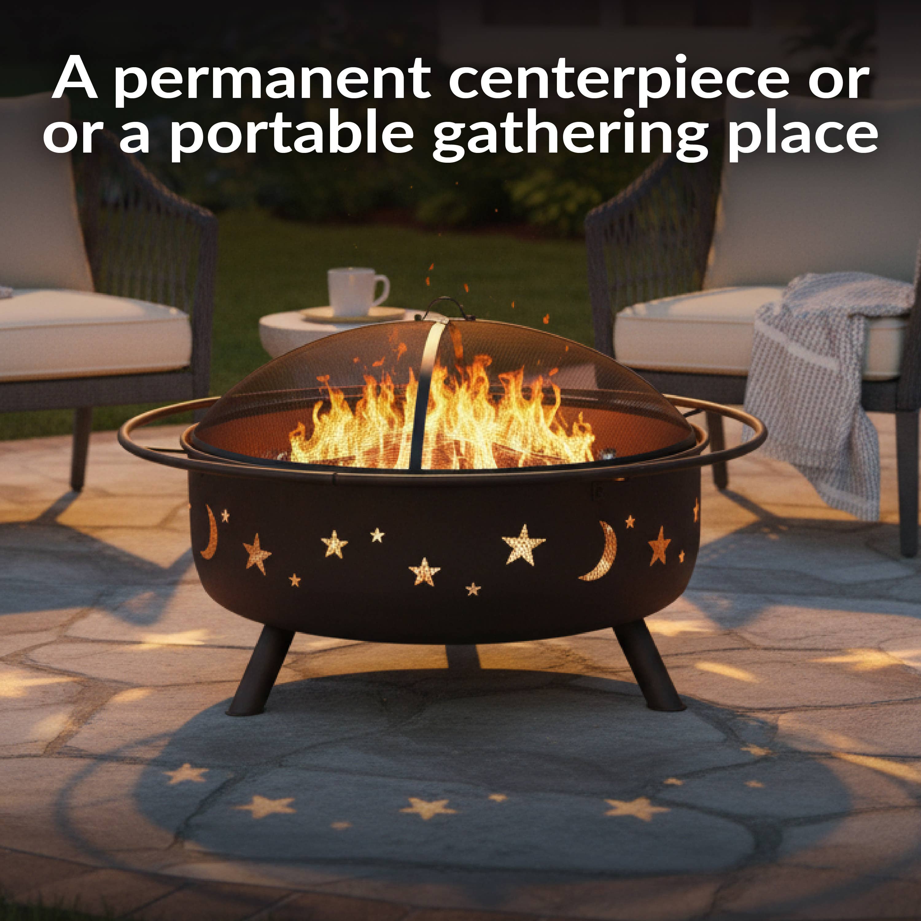 Sunnydaze Decor - Wholesale Fire Pit - 42 in Cosmic Steel Fire Pit with Spark Screen and Poker7