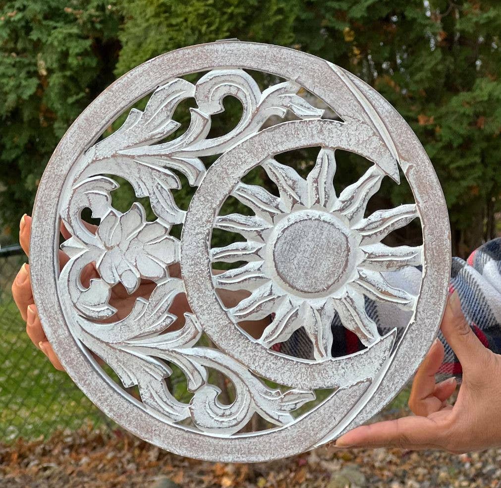 Lungta Imports - Wholesale Wall Accent - Handcrafted Wooden Celestial Sun Moon Wall Décor Hanging0