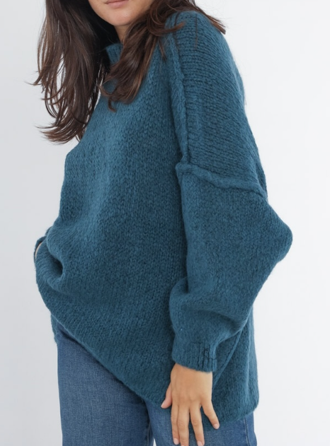 LOOWIE - Vendita all'ingrosso Maglione tricot - Donna - Maglione lavorato a maglia caldo e accogliente a collo alto verde acqua MA19501 Loowie0