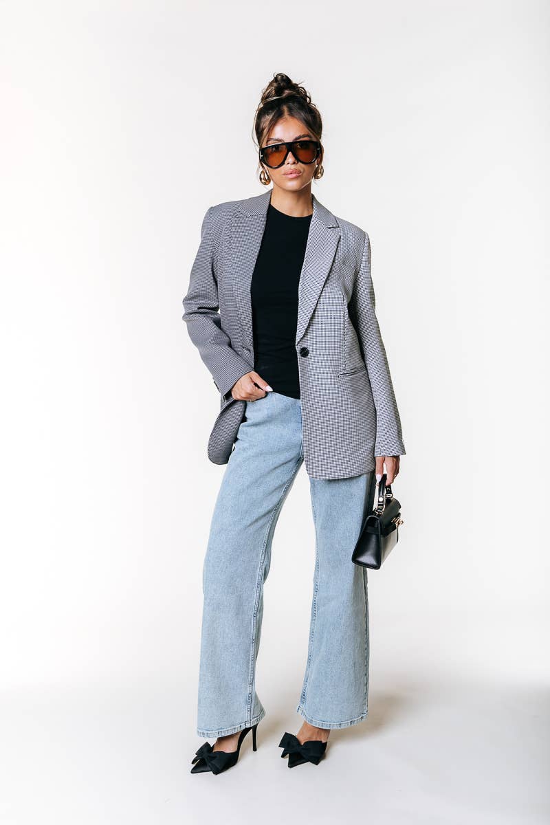 Grå Mimmi Check Two Tone Enkeltknappet Blazer | Grå for engroshandel på Faire2