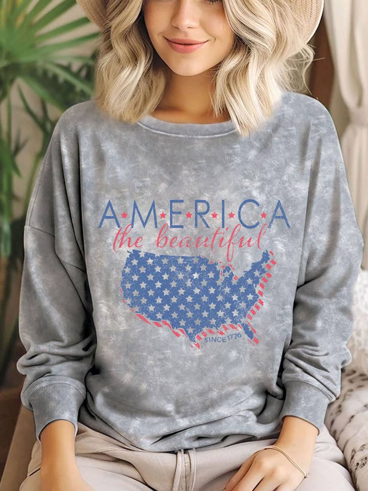 AMERICA THE BEAUTIFUL GRAPHIC MINERAL BRUSHED SWEATSHIRT for wholesale by Rustee Clothing