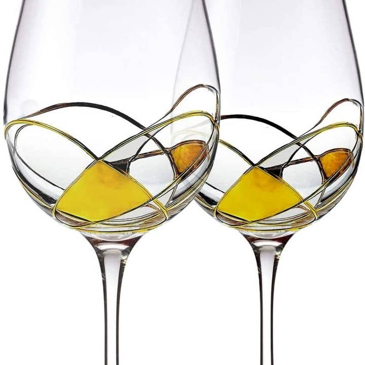 Handbemalte Weingläser 2er Set, Gold 28 oz großes Glas für den Großhandel von Bezrat