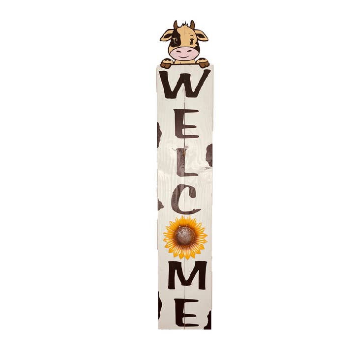 Welcome Cow Handcrafted Porch Sign for wholesale by Reclaimed Woodworks Home Decor