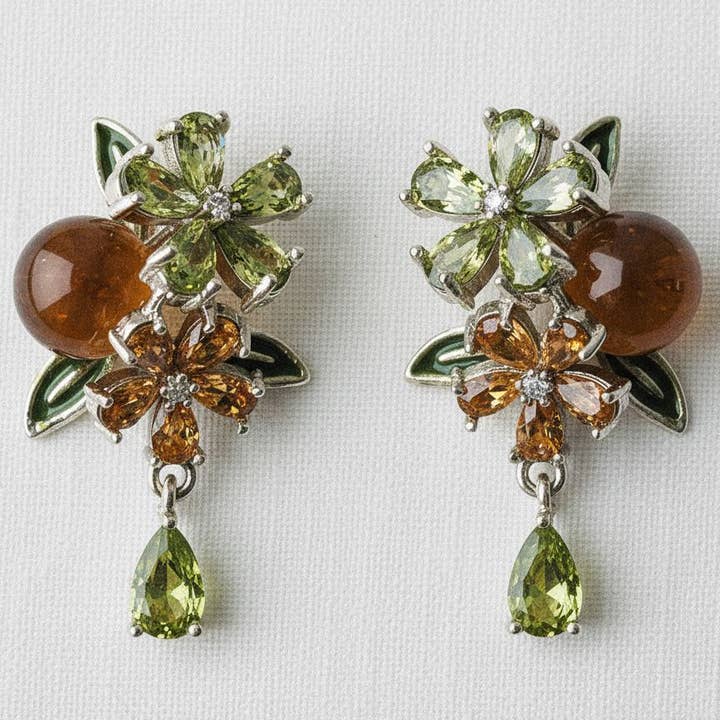 Vintage-inspirierte Quastenohrringe mit Zirkonia-Blumenmuster für den Großhandel von Ellemadera