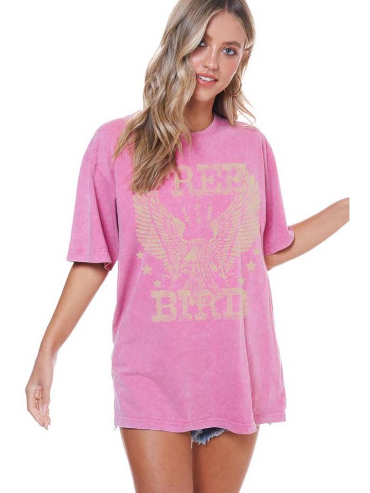 Zutter – wholesale Screen printed t-shirt – Women′s – Free Bird Eagle Vintage Graphic S/S Washed Boyfriend Fit Tee4